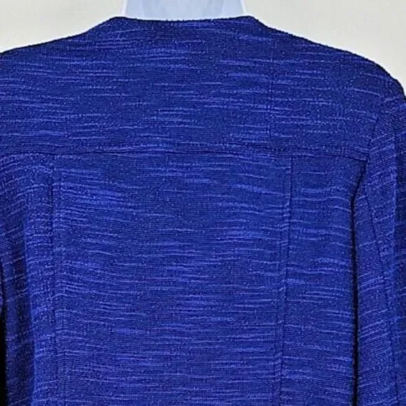 H by Halston Womens Tweed Jacket Size 6 Blue Zippers Asymmetrical Stretchy‎ - Picture 5 of 8
